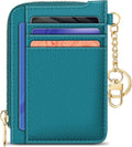 GIANCOMICS Slim Wallet Credit Card Holder Women, Peacock Blue Rfid Blocking Small Card Case, Keychain Thin Pocket Curved Zipper Wallet, Travel Card Holder PU Leather ID Window, Ladies Female Gifts