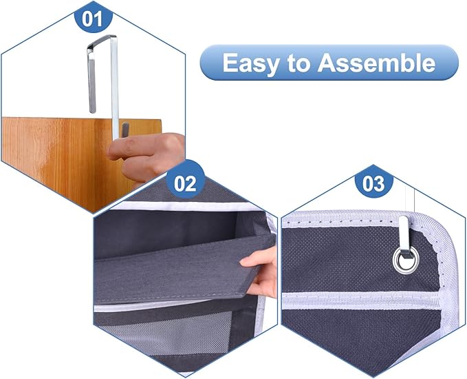 ANHUXINLEI Over The Door Organizer Storage, 5 Large Capacity Pockets & 5 Side Pockets, Anti Tilt 44 lb Load Behind Door Storage for Bedroom, Bathroom, Pantry, Nursery (Dark grey)