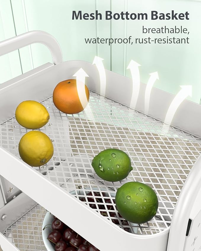 ALVOROG 3 Tier Metal Rolling Utility Cart with Pegboards,Baskets,Hook,White | More Storage Craft Cart with Pegboards,Lockable Wheels,Hooks & Baskets to Organize Kitchen,Office,Bedroom and DIY Supplies
