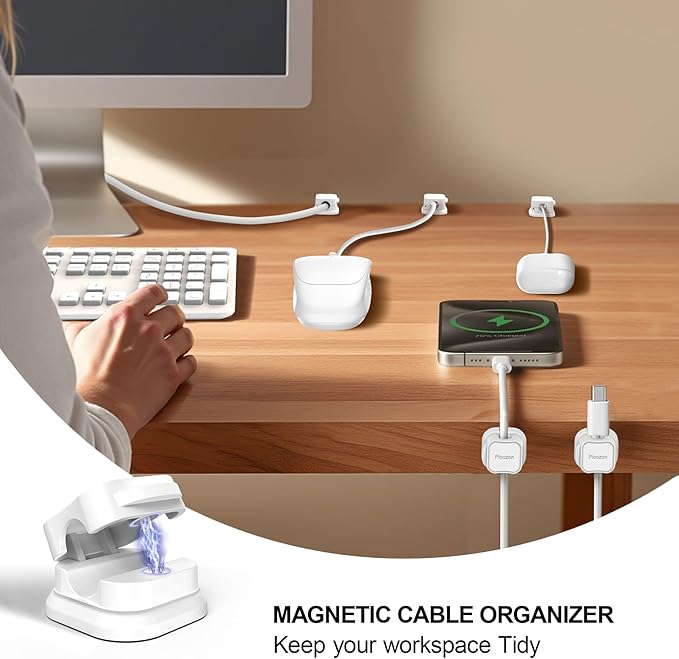 48 Pack Magnetic Cable Clip Organizer Cord Holder, Picozon Adhesive Cable Management, Wire Phone USB Charger Cable Holder, Keeper Organizer for Office Home Desktop Table - White