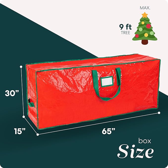 Handy Laundry Christmas Tree Storage Bag for 9 Foot Artificial Tree – Heavy Duty Waterproof Tarp, Reinforced Handles, Double Zipper, Protects from Dust & Moisture, Spacious Holiday Décor Storage, Red