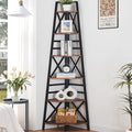 HOMBAZAAR 6 Tier Corner Shelf, 72 Inch Industrial Corner Bookshelf, Tall Ladder Bookcase with Metal Frame, Rustic Shelf Stand for Living Room, Bedroom, Office, Rustic Brown