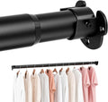 ENJOYBASICS Closet Rods for Hanging Clothes, 17 to 53 Inches Stepless Adjustable Closet Pole, 1.3 Inches Heavy Duty Clothes Rod for Wardrobes, Bathroom, Laundry and Windows, Black