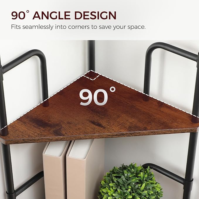 MAHANCRIS 5-Tier Corner Shelf, 52.8" Tall Corner Bookshelf with Metal Frame, Narrow Display Shelf Stand, Industrial Corner Bookcase for Living Room, Bedroom, Home Office, Rustic Brown CSHR5501