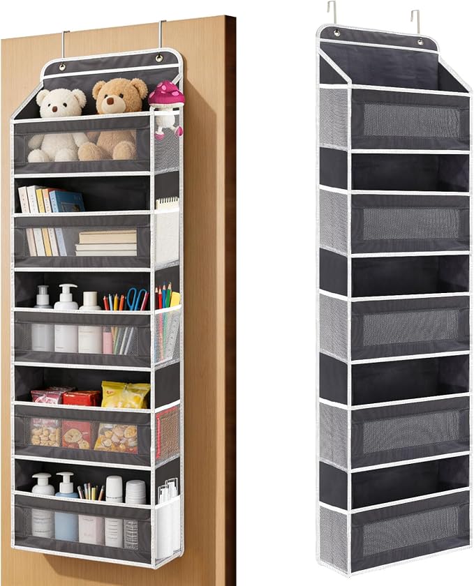 Over the Door Organizer 5-Tier, Heavy Duty Behind Door Storage, Anti-Tilt Capacity, Door Hanging Organizer with Clear Window for Closet, Bathroom, Nursery, Bedroom, Pantry, Shoe Diaper (Dark Gray)