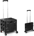 CleverMade Collapsible Rolling Cart with Handle (55L, 4-Wheel) – Folding Rolling Cart, Collapsible Crate with Wheels for Teachers, Travel, Groceries, Storage – Holds 100 lbs, Black