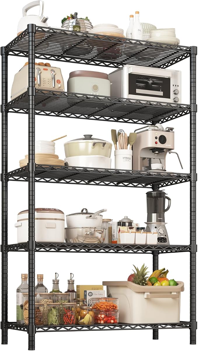 ROOMTEC 5-Tier Adjustable Wire Shelving Unit, 40"x16"x72", 2000 lbs | Heavy Duty Garage Shelf, Tool-free Assembly Metal Shelves, Storage Rack for Garage, Kitchen, Pantry, Laundry, Basement