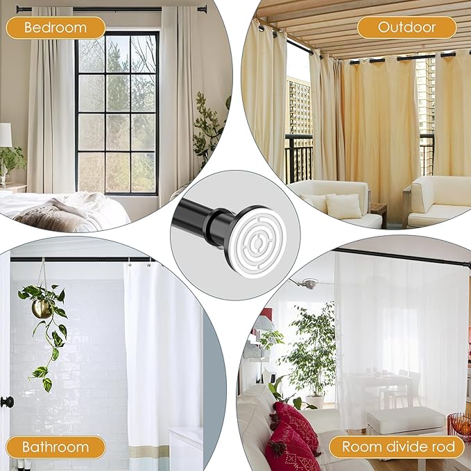 Black Long Curtain Rod Tension Shower Curtain Rods 30 to 130 inch Adjustable Spring Heavy Duty Rods for Bathroom Windows Outdoor Spliced and Telescopic Design No Drill No Slip Stainless Steel