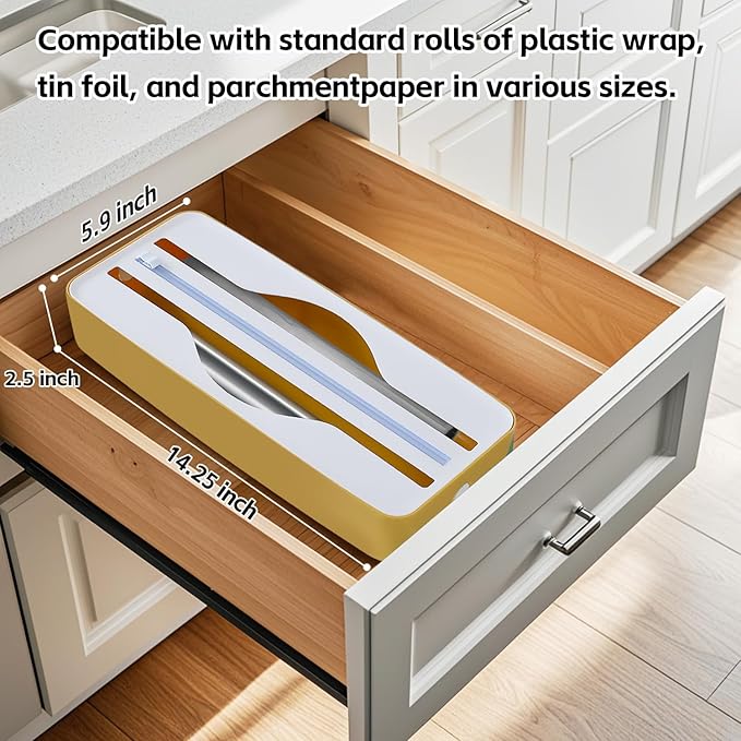 Dual-Slot Multifunctional Kitchen Cutter | For Cling Film, Aluminum Foil, and Parchment Paper Storage & Cutting | Easily Cut Two Materials at Once (Yellow(suckers))