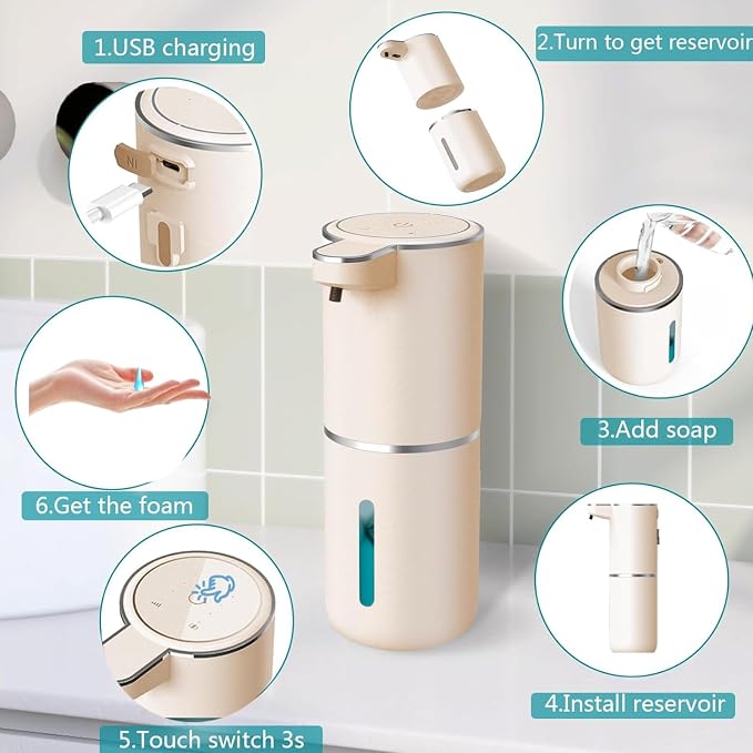Automatic Liquid Soap Dispenser,Touchless Hand Soap Dispenser USB Rechargeabled Dispenser Electric,Wall Mounted 4 Levels Adjustable Dispenser Pump for Bathroom Kitchen Dish Soap Gold