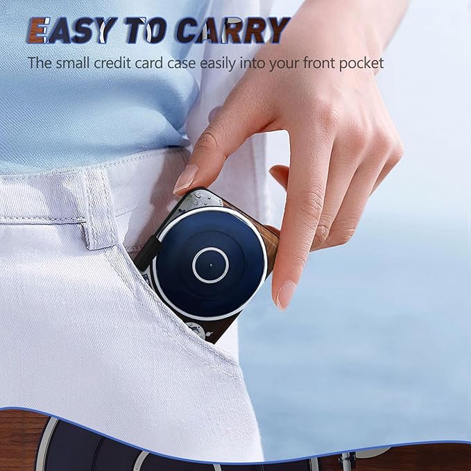 Credit Card Holder, Mini RFID Small Aluminum Card Wallet Business Card Case | Blocking Slim Metal RFID Blocking Front Pocket Wallet Hard Case Durable CC Holder for Women Men, Retro Music Player