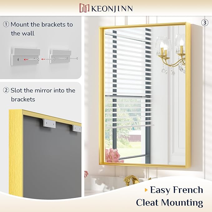 Keonjinn Gold Bathroom Vanity Mirror 55" x 30" Rectangle Large Wall Mirror Metal Framed Brushed Gold Rectangular Modern Farmhouse Mirrors for Over Sink(Horizontal/Vertical)