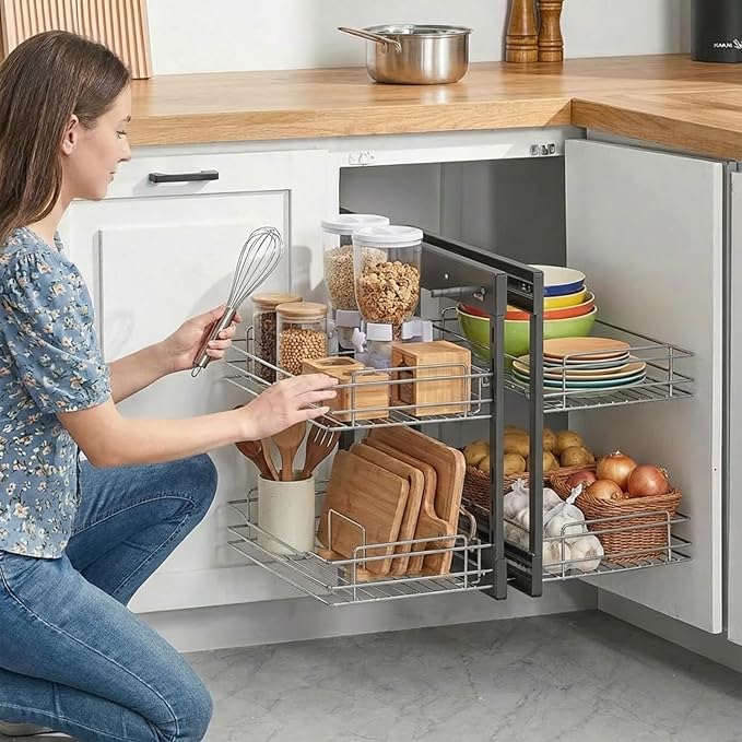 Blind Corner Pull Out Organizer for 36" Cabinet Left Open & Right Open Compatible 2 Tier 4 Shelves Adjustable Height