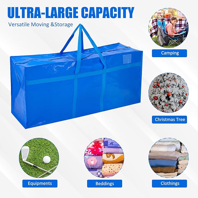 6 Pcs 96 Gallon Extra Large Moving Bags Heavy Duty Storage Bag with Strong Zipper Handle Foldable XXL Jumbo Storage Tote Packing Moving Box for College Dorm Travel Cloth Duffle (Blue)