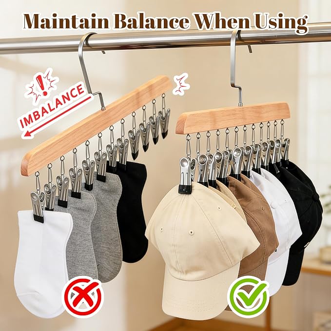 Space Saving Hanging Clothes Organizer with 12 Clips Multi-Purpose Storage for Leggings, Jeans, Skirts, Scarves, Hats, Socks(Natural-2PCS)