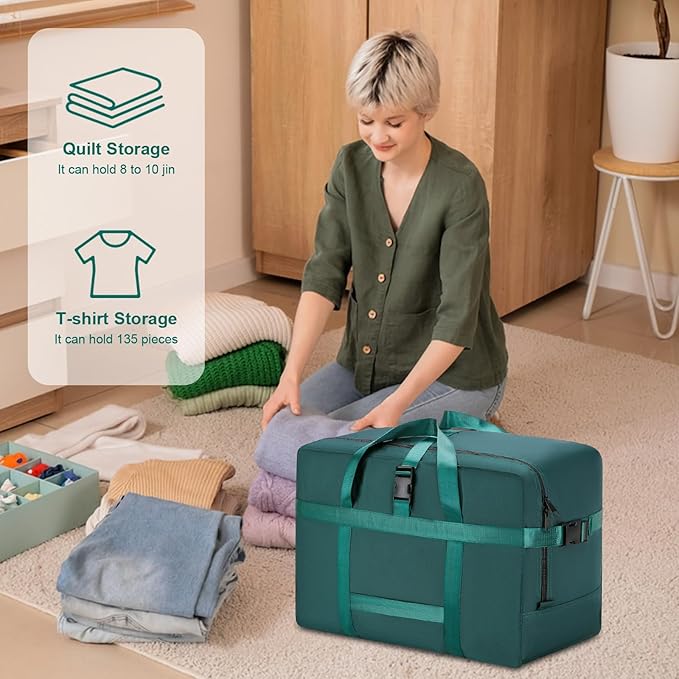 Upgrade Moving Bags Heavy Duty Extra Large, College Packing Bags for Moving Clothes, Moving Supplies & Boxes with Zippers and Handles, Storage Bags Moving Totes Camping Essentials (green, 74L)