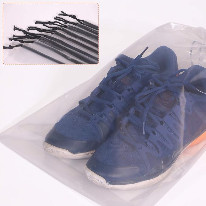 DIOMMELL Set of 24 Transparent Shoe Bags for Travel Large Clear Shoes Storage Organizers Pouch with Rope for Men and Women