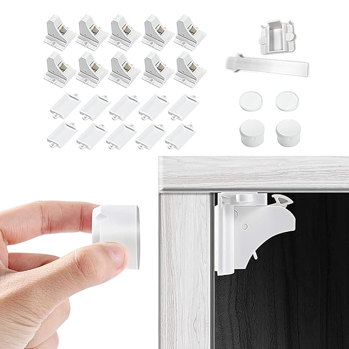 Vmaisi Adhesive Magnetic Locks for Cabinets & Drawers (10 Locks and 2 Keys) | Helps keep kids out of cabinets