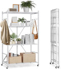 VEVOR 4-Tier Foldable Storage Shelf, 36W x 21D x 60 H Inch Folding Metal Rack Shelving Unit, No Assembly Organizer Shelf with 5 Wheels & 4 Hooks for Pantry, Kitchen, Garage, Basement, White