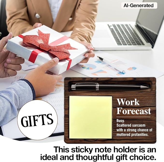 Funny Office Sticky Note Holder Desk Decor Sarcastic Work Gifts for Coworkers Employees Teammate Work Forecast Self-Stick Note Pad Holders