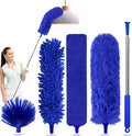 Duster with Extension Pole - Blue | 5-in-1 Kit Dusters for Cleaning, Extendable Duster with 100 Inches, Microfiber Dusters for Ceiling Fans, Furniture, Blinds