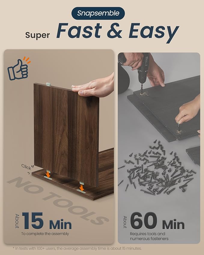 SONGMICS Home Storage Bench, Snapsemble Superfast Assembly, 41" Wide Entryway Shoe Bench with Cushion & Adjustable Shelves, Shoe Rack Cabinet, Natural Walnut and Slate Gray ULHS391KE04S