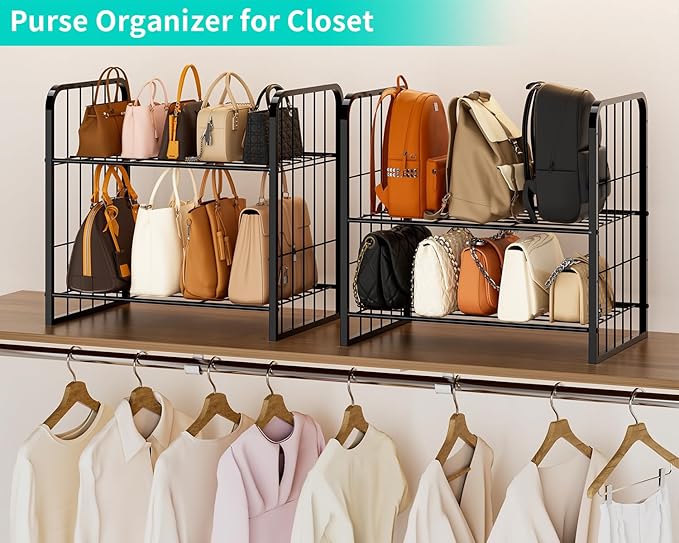 HapiRm Adjustable Purse Organizer for Closet - Purse Rack with Stackable & Separable Design, Large Capacity 4 Tier Handbag Organizer for Various of bags, Space-Saving bag rack for Home