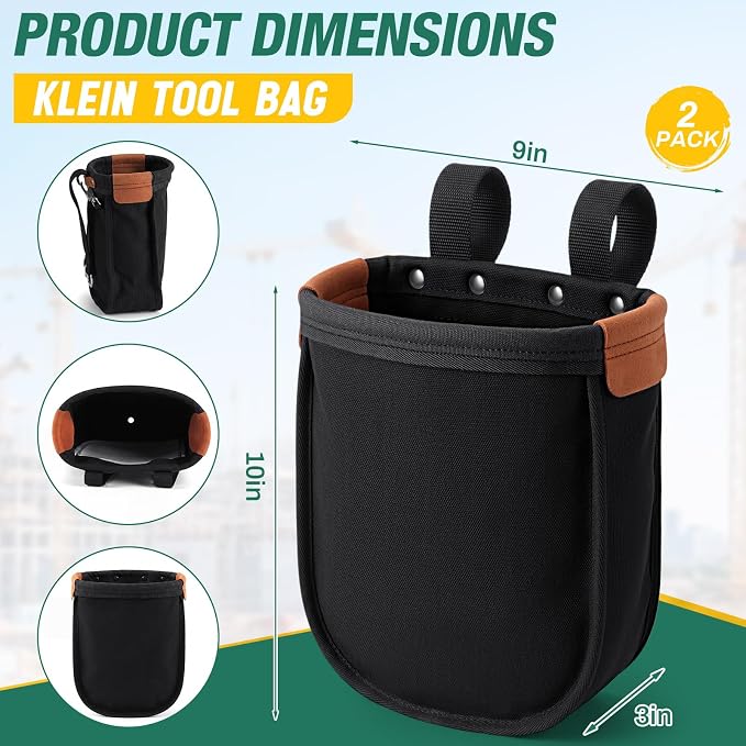 2 Pcs Tool Pouches 9" x 3.5" x 10", Utility Small Tool Pouch Bag with Inner Pocket Reinforced with Rope & Tanned Leather, Loop Belt Connection & Metal Snaps for Nuts & Bolts Outdoor Work