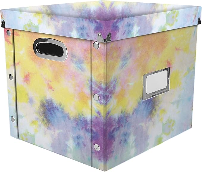 Snap-N-Store Vinyl Record Storage Box - Pack of 1-13.2 x 12.625 x 12.5 Inch LP Holder with Lid for 12-inch Records - Crate Holds up to 75 Vinyl Albums - Tie Dye