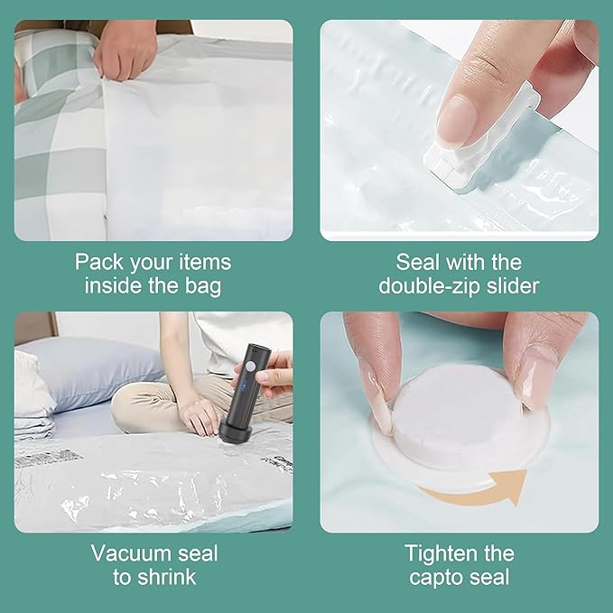 Travel Vacuum Storage Bags with Electric Pump, Multiple Combinations Travel Packing Bags for Luggage and Suitcase, Carry-on Size Compression Space Saver for Clothes and Clothing (C: 8 Large-EPUMP)
