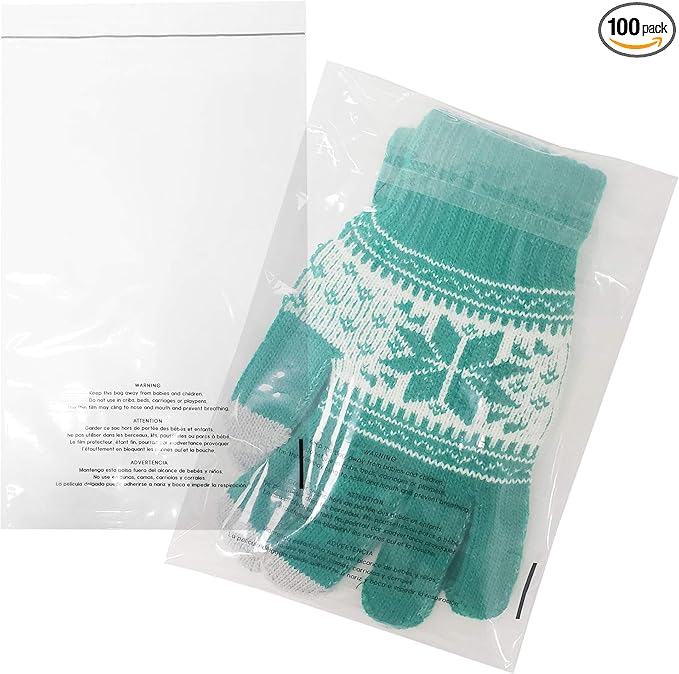 The Elixir Packaging 100 Count 6 x 9 Clear Poly Bag with Suffocation Warning Reclesable Transparent Plastic Tote Backpack Mailer Bag, Food Grade Material, 1.5 Mil Thickness