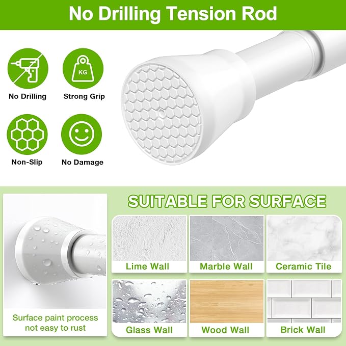 HAOYUNIE 1 Pack Tension Curtain Rods, 45-77Inches Adjustable Spring Tension Rods, No Drill No Slip, for Windows, Doorway, Bathroom & Closet (White)