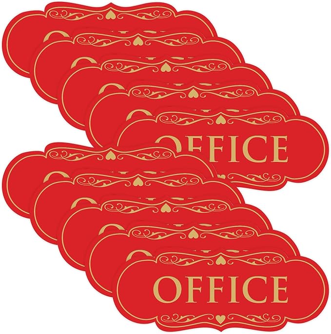 All Quality Designer Office Sign | Easy Installation - Red/Gold - Large (10 Pack)