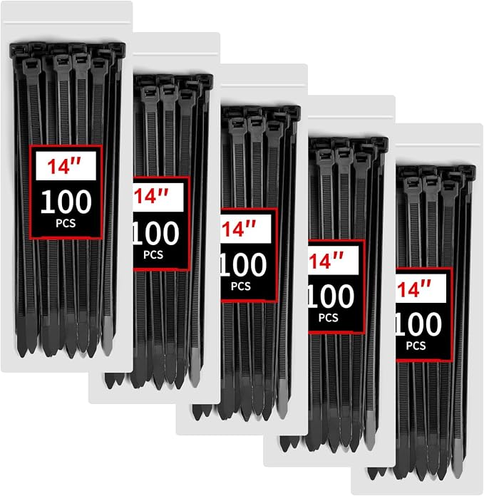 BethTie 14 Inch Black Zip Ties Heavy Duty 500 Pcs, 220 LBS Long Cable Ties | UV Resistant Big Zip Ties, Weatherproof, Extra Long Zip Ties, Self-Locking Cable Ties for Indoor and Outdoor Use