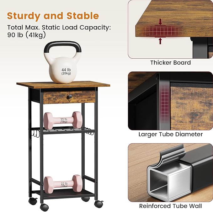 Microwave Cart, 4-Tier Microwave Stand with Adjustable Shelf | Kitchen Storage Cart on Wheels, Coffee Bar Cart Shelf for Living Room, Kitchen Island, Office, Balcony, Rustic Brown