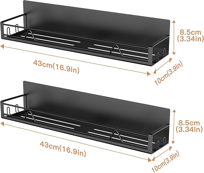 Mystozer 16.9 Inch Wide Large Capacity Magnetic Spice Rack for Refrigerator,2 Pack Metal Fridge Shelf Kitchen Organizers and Storage Fridge Organizer Spicy Shelf Spice Rack（Black）