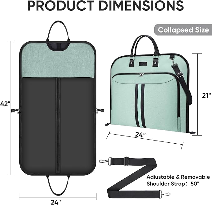 BALEINE Travel Garment Bag, Travel Suit Bag for Men, 42'' Waterproof Carry on Garment Bag for Hanging Clothes, Garment Duffel Bag for Travel Business (Mint Green)