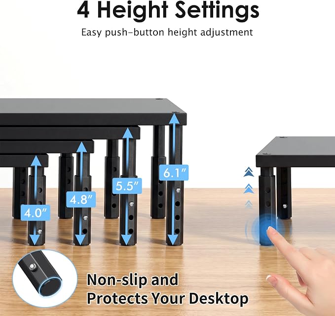OPNICE Desk Organizers and Accessories, Adjustable Computer Monitor Stand Riser, Laptop Stand for Desk, Office Desk Accessories & Workspace Organizers for Home Office, Black Wood