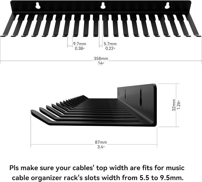 19 Slots Wall mountable Cable Hanger and Organizer,Cable Holder,Cable Organizer Studio Storage,Slots Width from 5.5 to 9.5mm for Cord Management Rack… (4 pcs 19 Slots Cable Hanger)