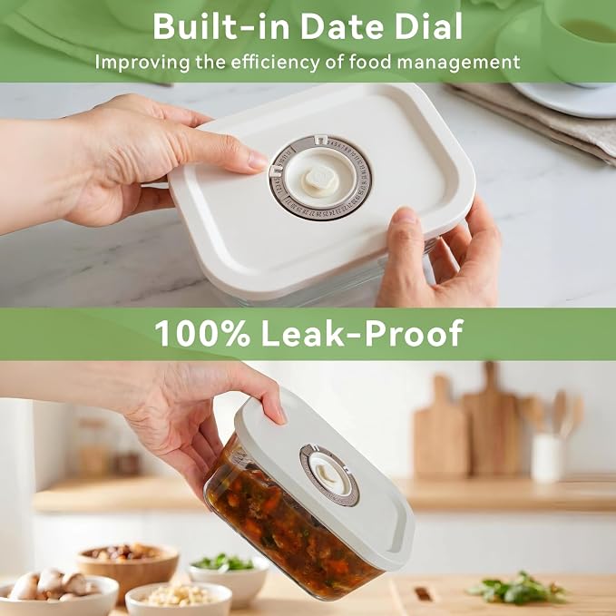 Glass Vacuum Seal Containers for Food Storage, 3 Sizes (16, 27, 47 fl oz), Airtight & Leak-Proof, BPA-Free, Keeps Food Fresh Longer, Ideal for Meal Prep, Compatible With Handheld Compact Vacuum Sealer