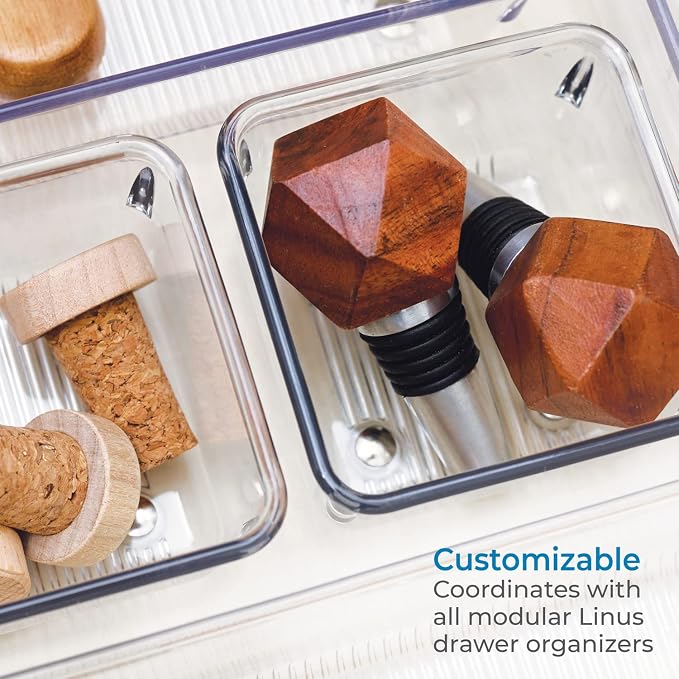iDesign Linus Plastic Drawer Organizer, 3" x 3" x 2", Set of 2, Clear | Storage Container, For Vanity, Bathroom, Kitchen Drawers