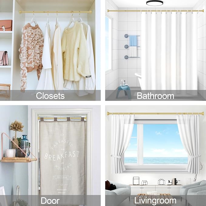 Thestoa Gold Shower Curtain Rod Adjustable 43-78 inch, 1"Diameter Spring Tension Curtain Rod No Drill, Anti-Rust Non-Slip Shower Rod for Bathroom