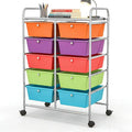 COSTWAY 10 Drawer Rolling Storage Cart, Utility Cart with Lockable Wheels | Mobile Art Supply Craft Organizer with Metal Frame, Multipurpose Drawer Cart for Paper for Office, School, Multi-color