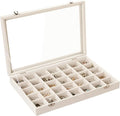 Frebeauty 35 Grid Earring Organizer,Velvet Jewelry Tray with Clear Lid | Drawer Jewelry Organizer for Rings Studs Beads,Adjustable Dividers,Dustproof Design,Earring Storage,Trinket Box,13.8×9.5Inch