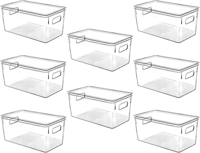 Clear Plastic Storage Bins with Lids, Perfect for Kitchen Organization or Pantry Organization and Storage, Stackable Fridge Organizer Bins, Storage Containers for Organizing, Cabinet Organizers