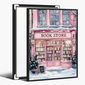 Winter Bookshop Snowy Art Aesthetic Poster Canvas Wall Art Decoration Living Room Home Decor Bedroom Decoration Poster black framed20x30inch