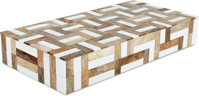 Handicrafts Home Large Decorative Storage Box with Lid Wooden Decorative Box Coffee Table Storage Box Living Room Organizer – Resin Inlay Marquet Chase Collection - 12x6x2