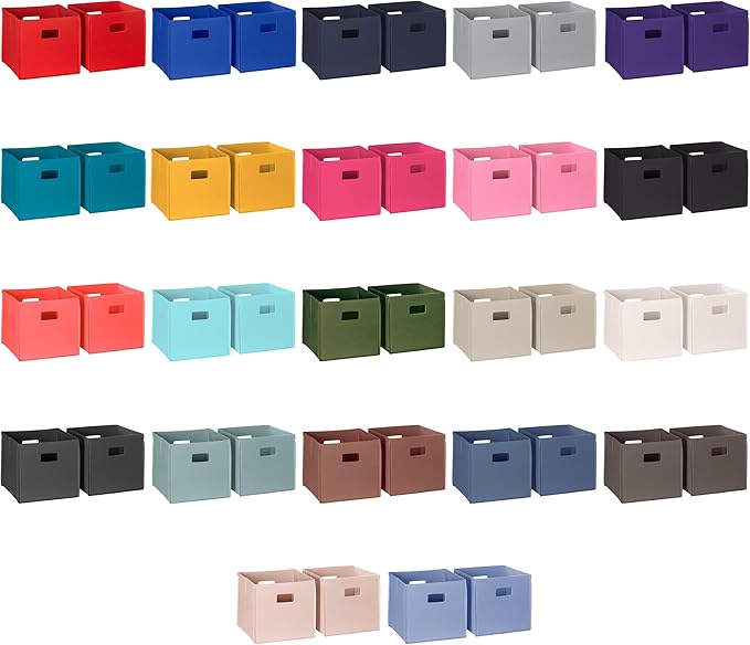 RiverRidge Folding Storage Bins - 2-pack of 10in Tall Turquoise Cubes | Fabric Bins, Set of 2 Storage Cubes, Cut-out Handles, Playroom Closet Organizer, Collapsible Cubby with Bottom Board Insert