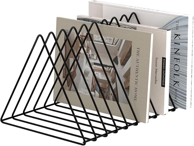 Urban Deco Triangle Desk Organizer - Metal Wire Magazine Holder, 10 Sections, Decorative File Folder Organizer, Vinyl Record Storage, Office File Holder - Black