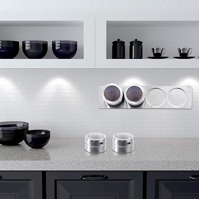 Chengu 3 Pieces Magnetic Spice Rack Stainless Steel Wall Plate Base Wall Mounted Base Under Cabinet Spice Rack for Home Magnetic Spices Jars Container Metal Panels Sticks Kitchen Supplies Camper Stove